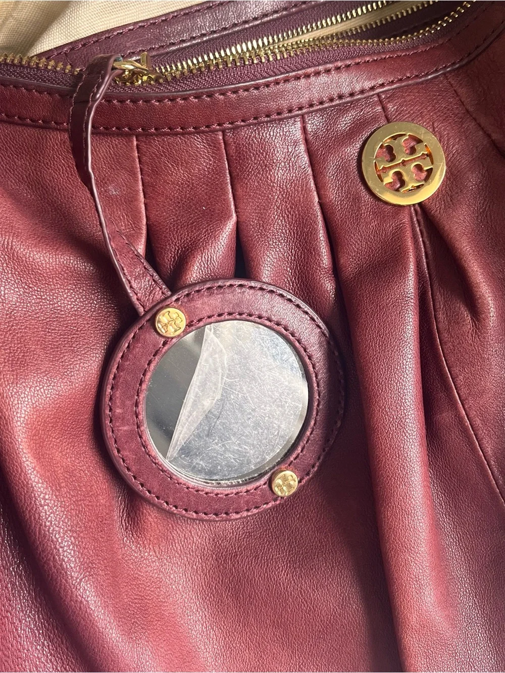 Tory Burch Leather Hobo Style Bag - Burgundy Leather